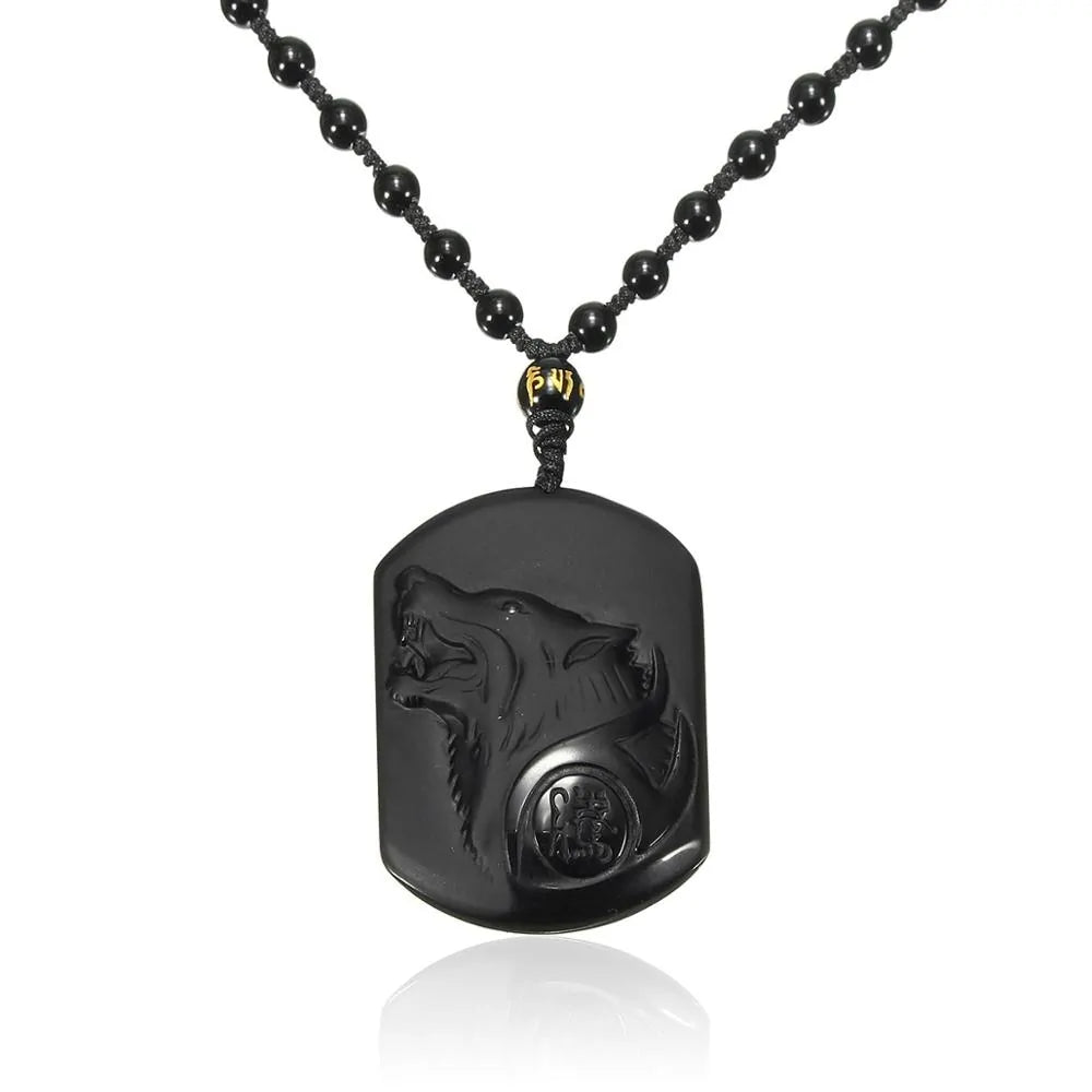 Black Obsidian Wolf Pendant Necklace