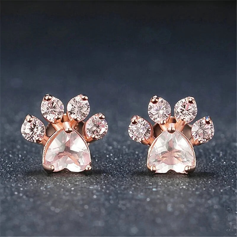 Sparkle Pink Paw Print Stude Earrings