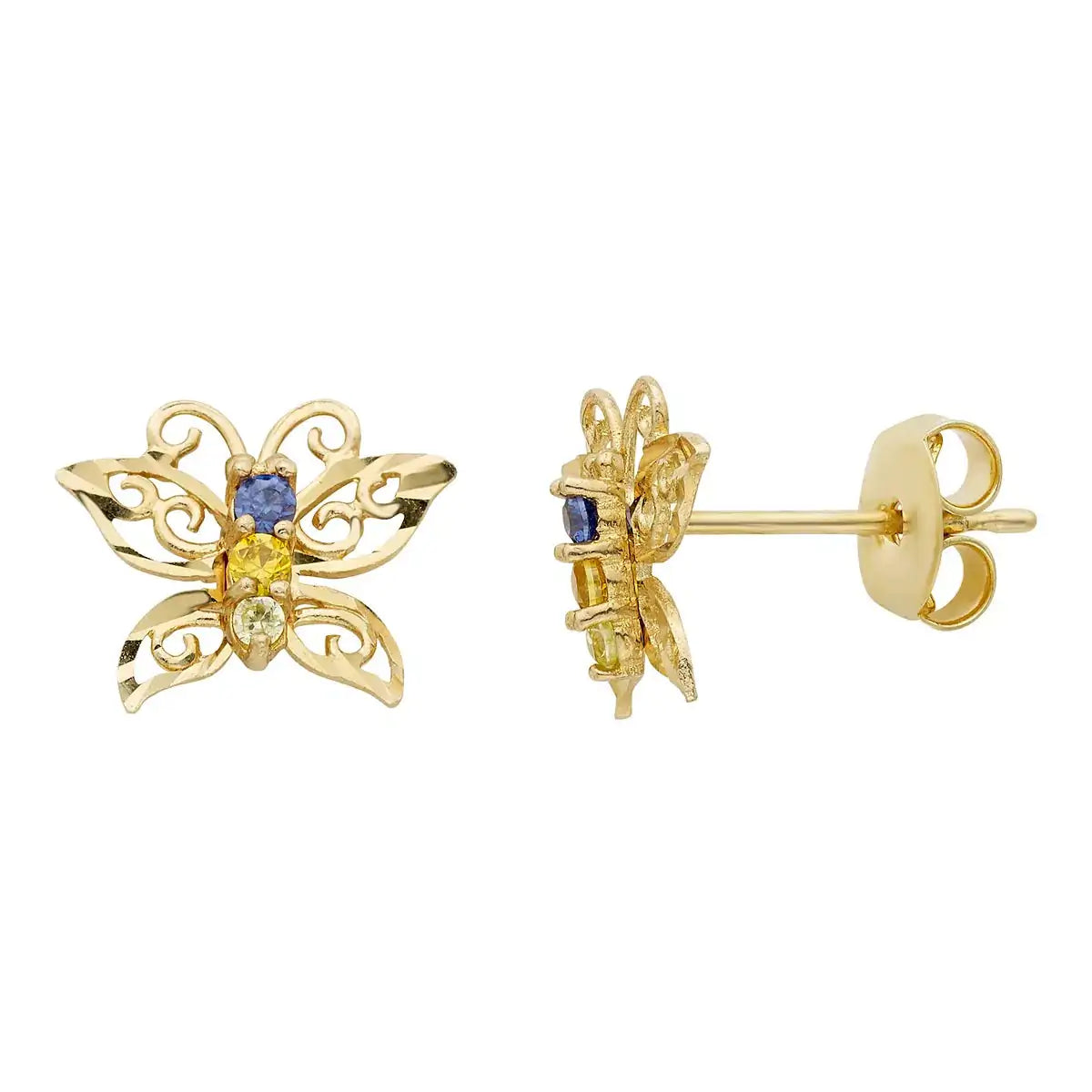 14K Gold Hollow Butterfly Stud Earrings