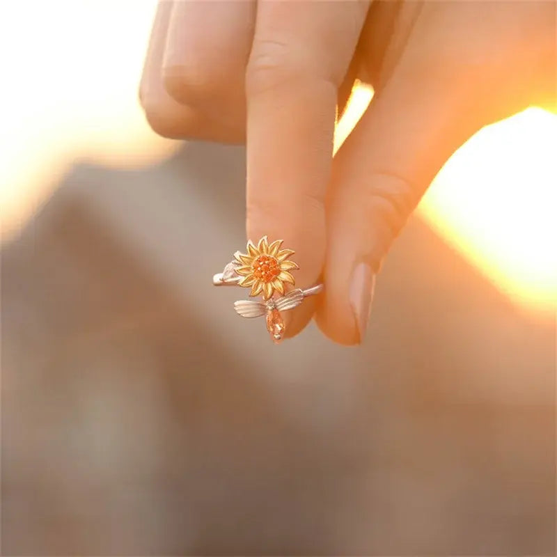 Adjustable Sunflower Bee Fidget Ring-What About Noah