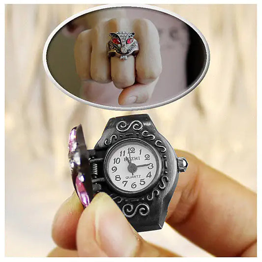 Antique-Style Vixen Watch Ring with Crystals