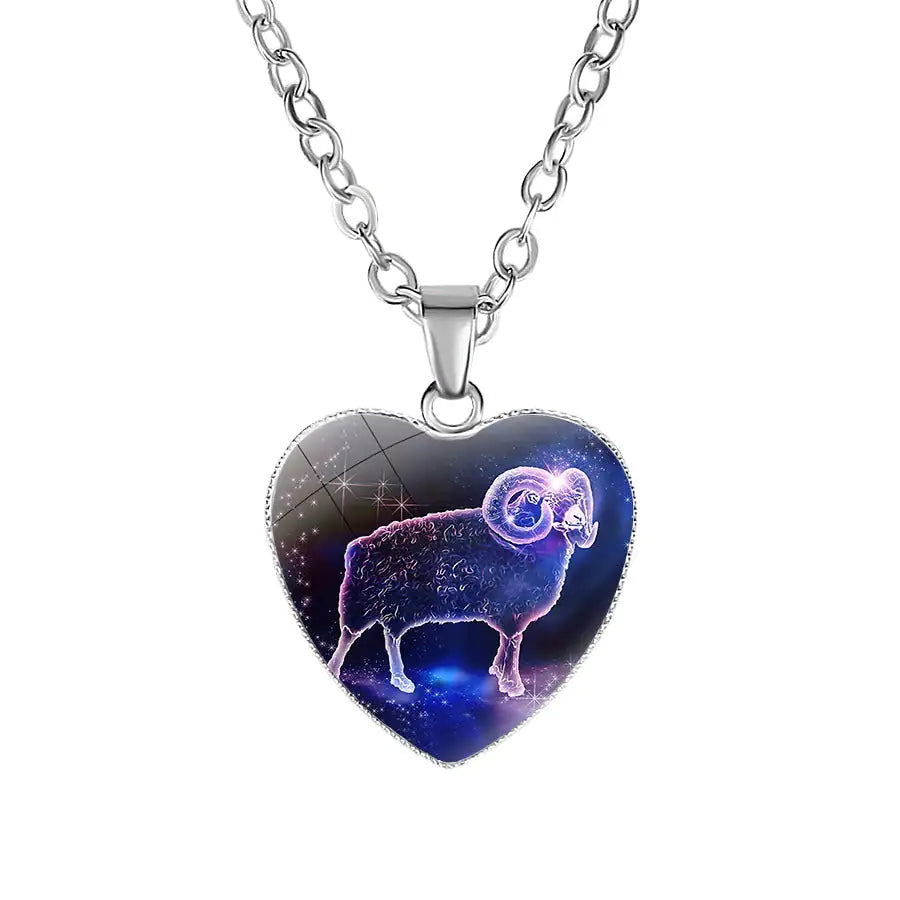 Aries Zodiac Heart Pendant Necklace