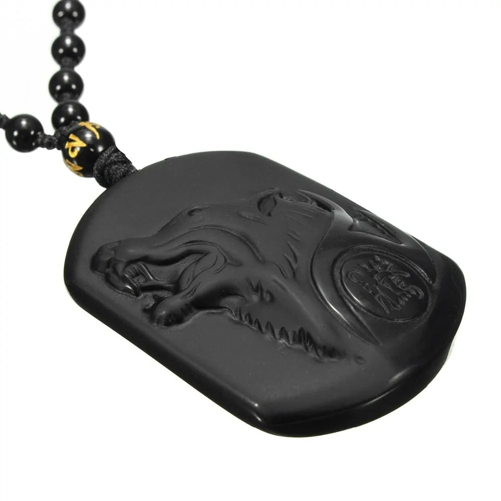 Black Obsidian Wolf Head Pendant-What About Noah