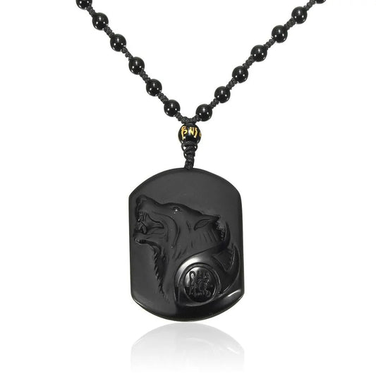 Black Obsidian Wolf Head Pendant-What About Noah