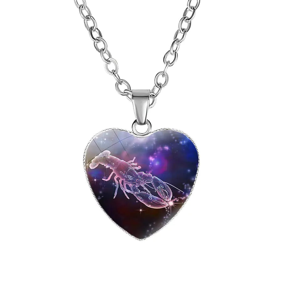 Cancer Zodiac Heart Pendant Necklace