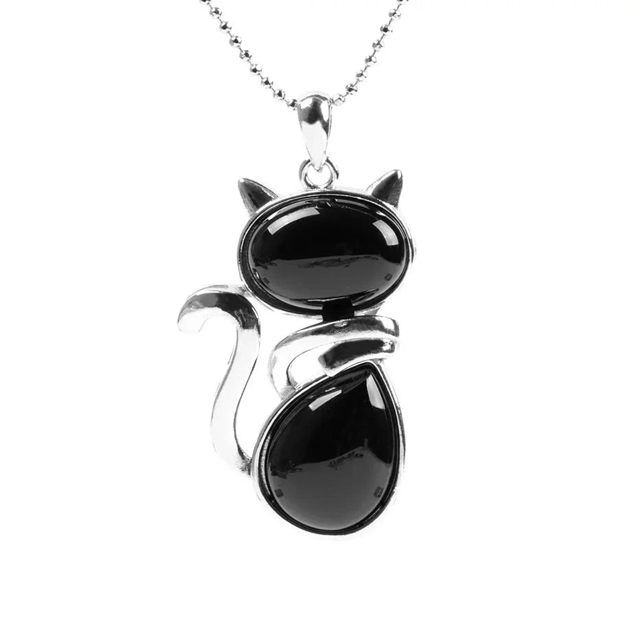 Cat Shape Natural Stone Necklace With Bead Chain-What About Noah