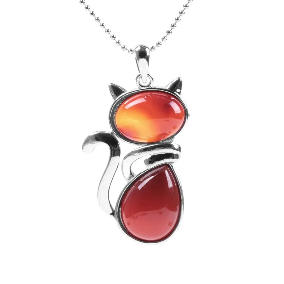 Cat Shape Natural Stone Necklace With Bead Chain-What About Noah