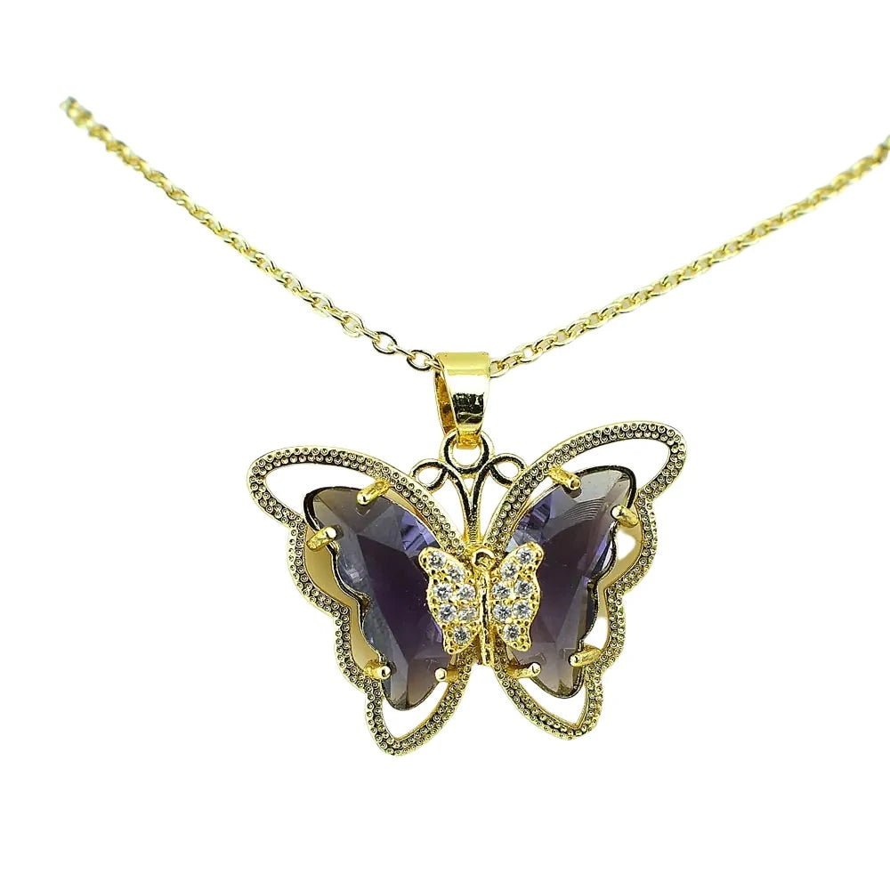 Crystal Glass Butterfly Necklace-What About Noah