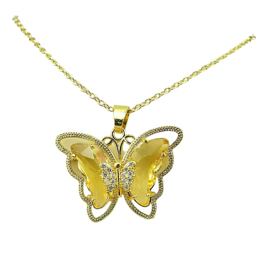 Crystal Glass Butterfly Necklace-What About Noah