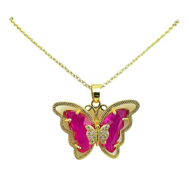 Crystal Glass Butterfly Necklace-What About Noah