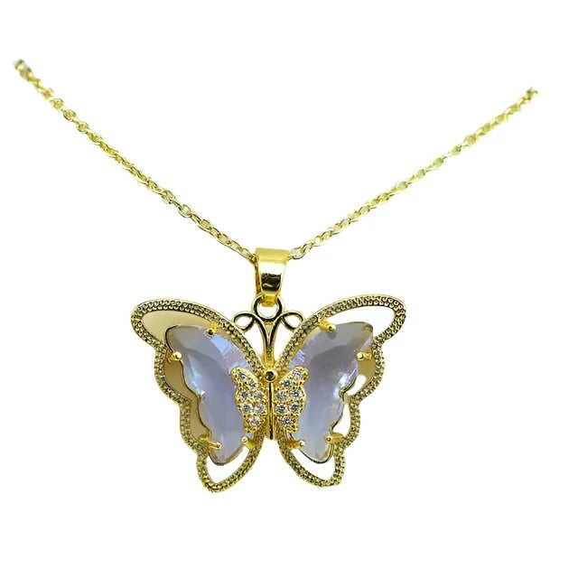 Crystal Glass Butterfly Necklace-What About Noah