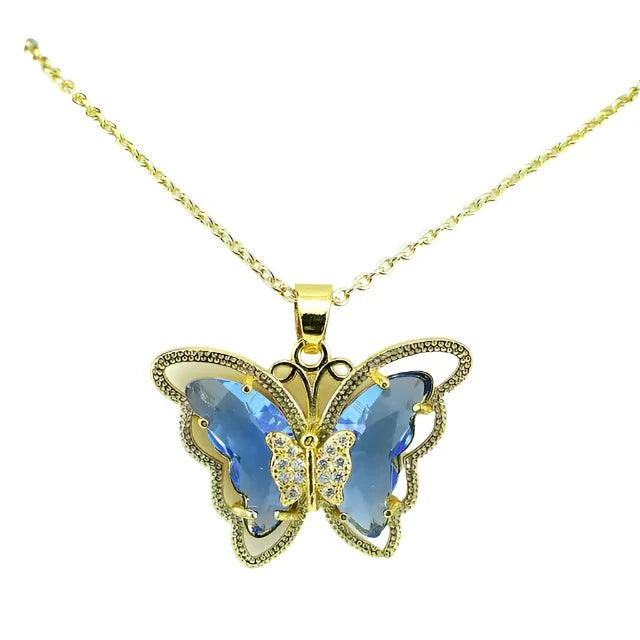 Crystal Glass Butterfly Necklace-What About Noah