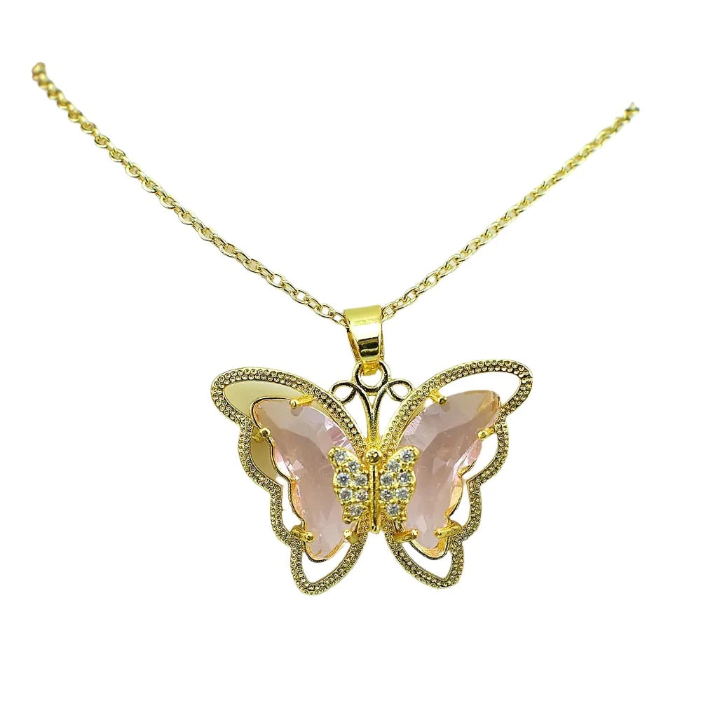 Crystal Glass Butterfly Necklace-What About Noah