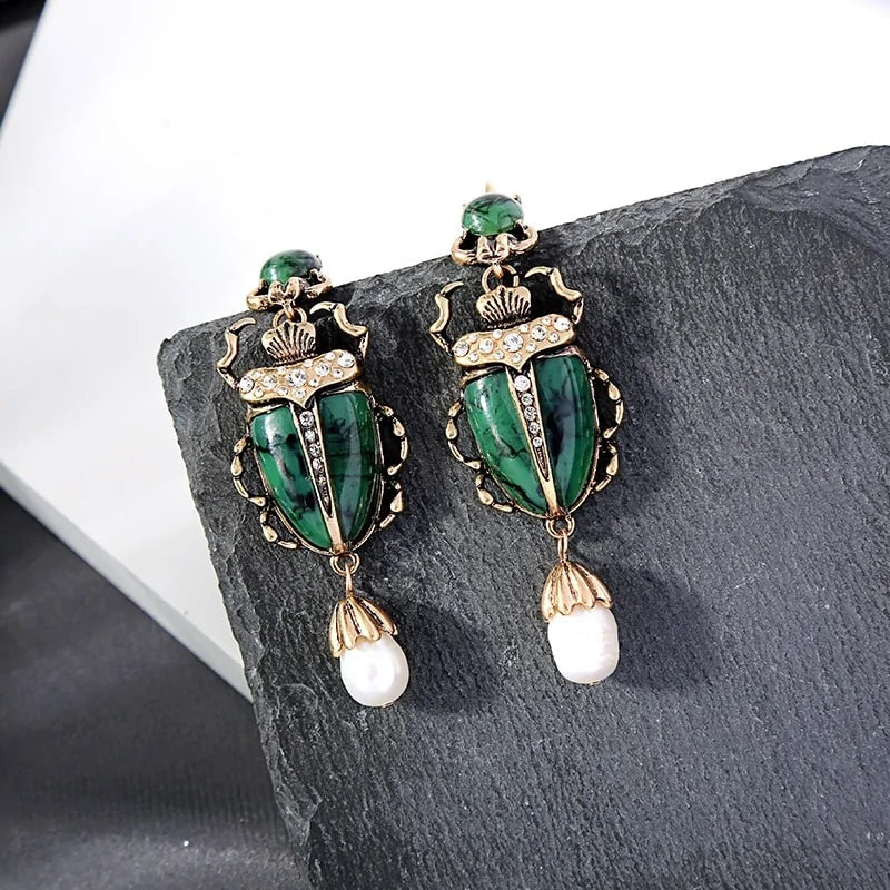 Cultured Pearl Beetle Earrings-What About Noah