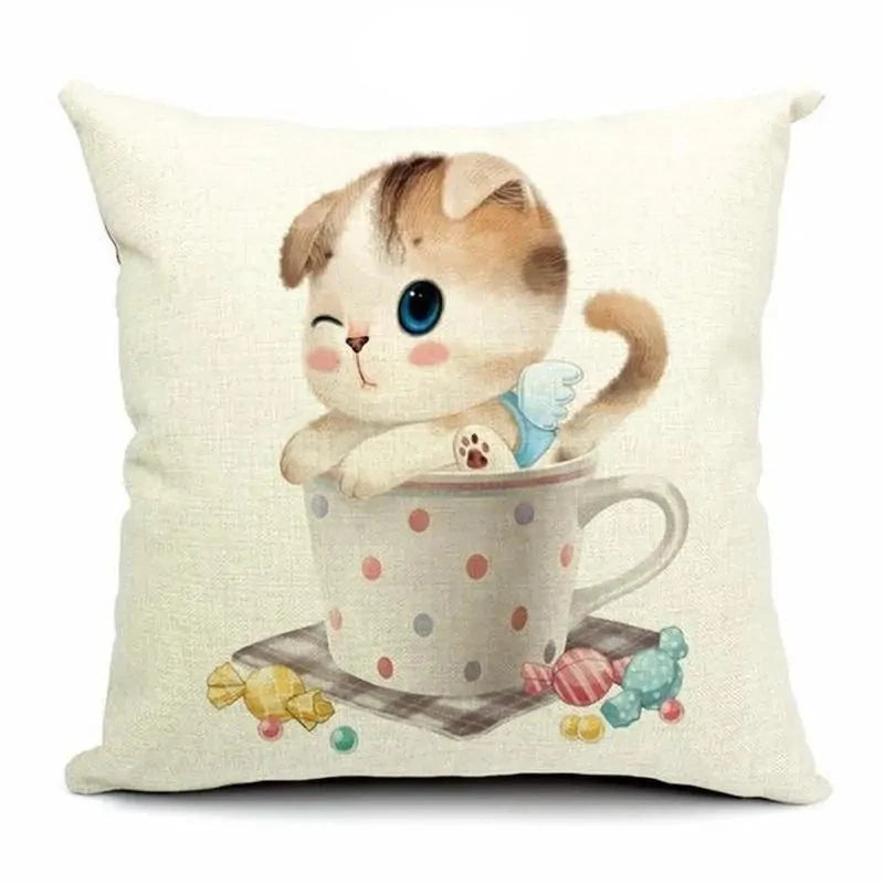 Cute 3D Retro Teacup Cat Cushion Covers-What About Noah