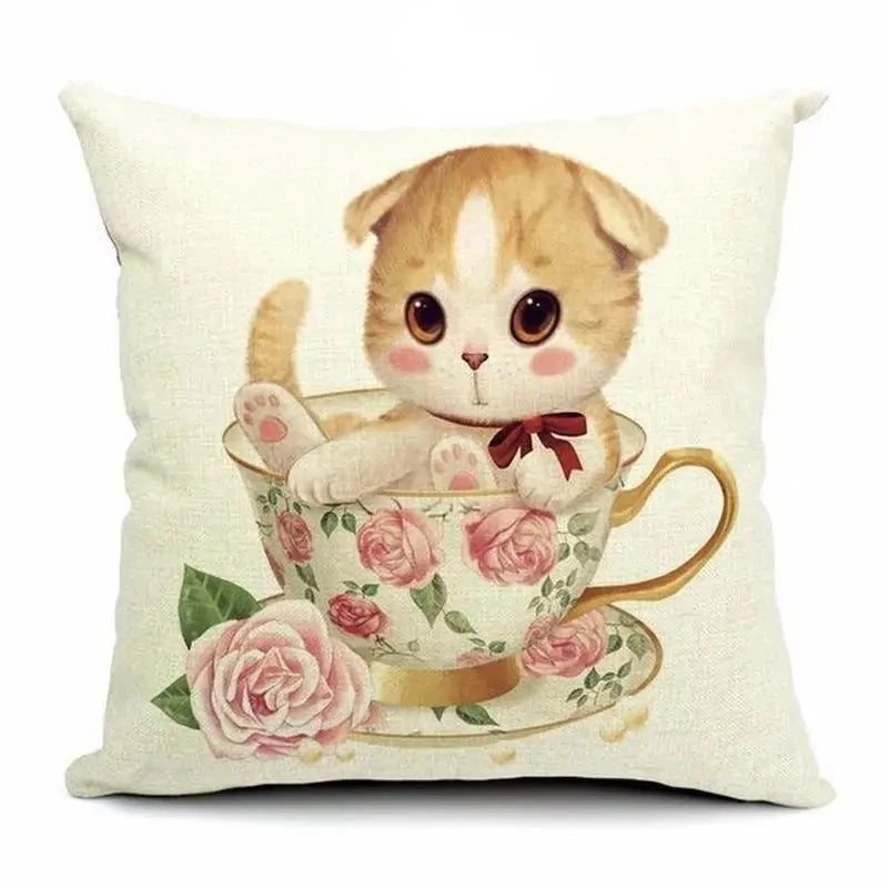 Cute 3D Retro Teacup Cat Cushion Covers-What About Noah