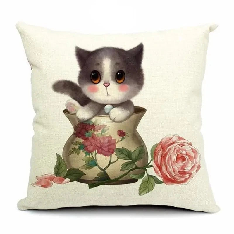 Cute 3D Retro Teacup Cat Cushion Covers-What About Noah