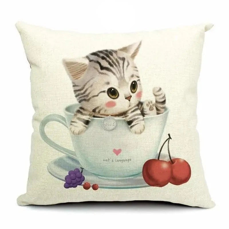 Cute 3D Retro Teacup Cat Cushion Covers-What About Noah