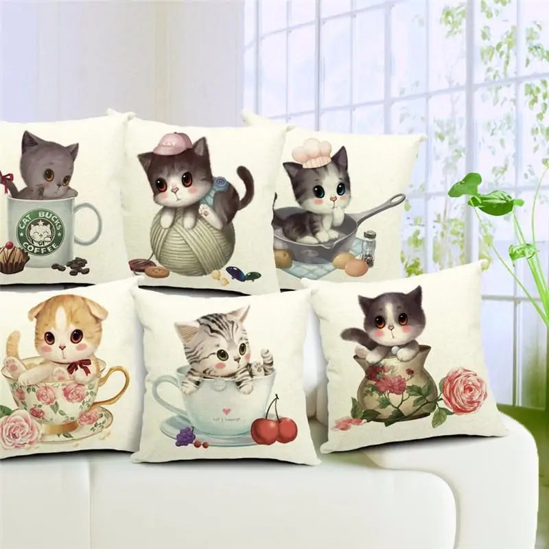 Cute 3D Retro Teacup Cat Cushion Covers-What About Noah