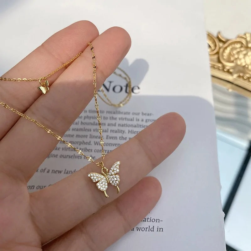 Double Layer Butterfly Necklace-What About Noah