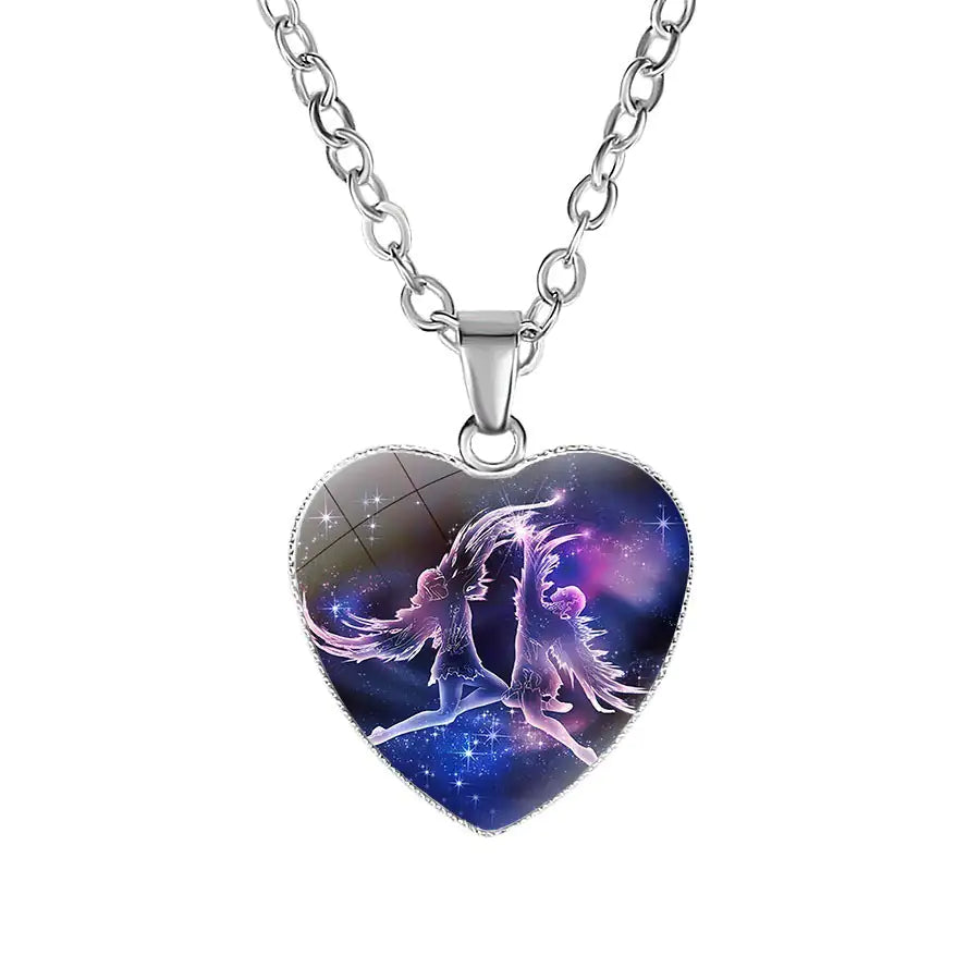 Gemini Zodiac Heart Pendant Necklace