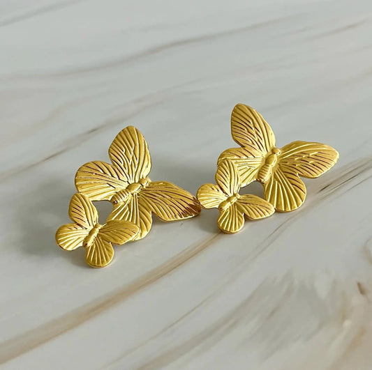 Gold Double Butterfly Drop Earrings