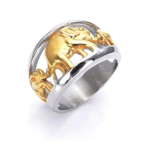 Gold and Silver Enchanted Elephant Family Ring