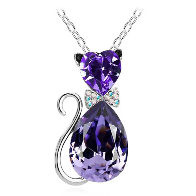 Heart Crystal Cat Pendant Necklace-What About Noah