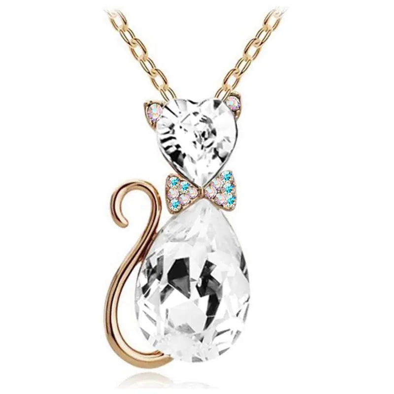 Heart Crystal Cat Pendant Necklace-What About Noah