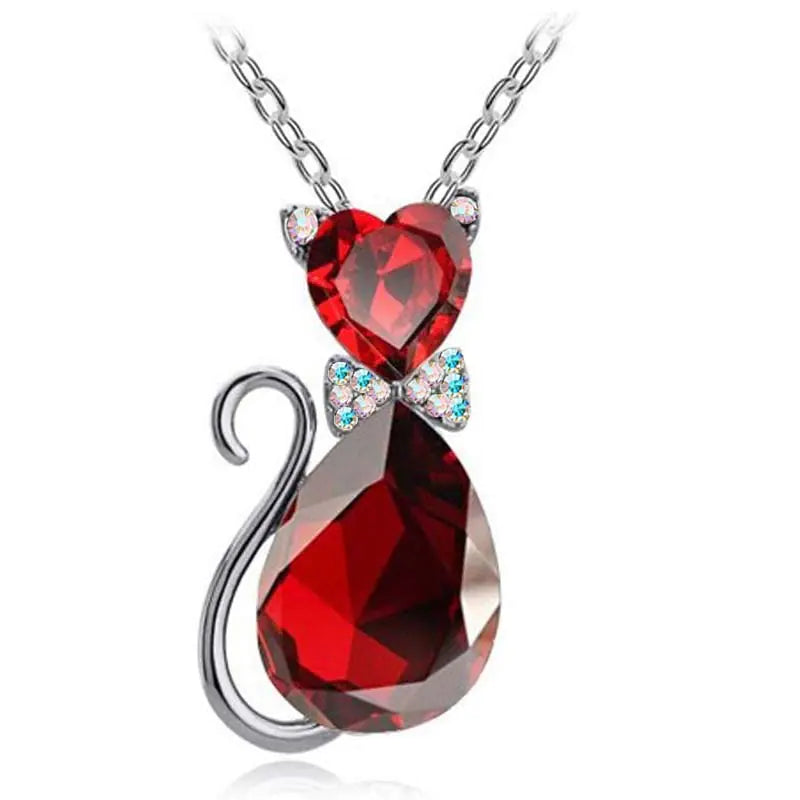 Heart Crystal Cat Pendant Necklace-What About Noah