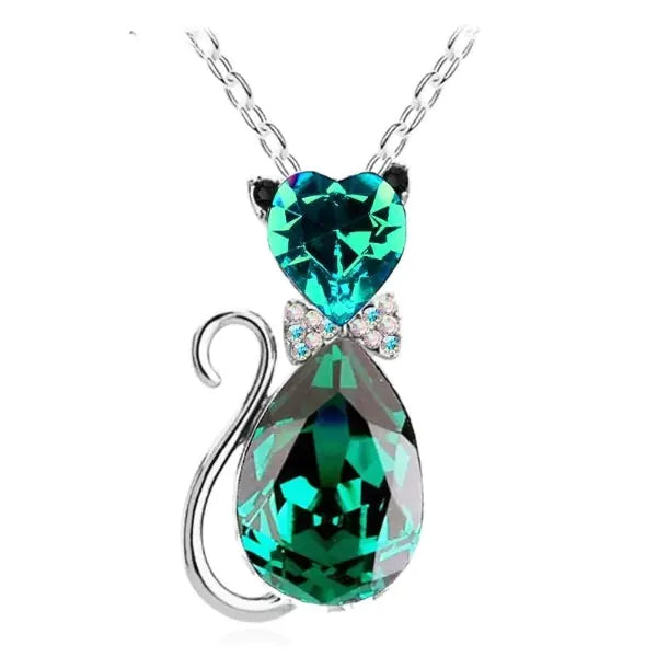 Heart Crystal Cat Pendant Necklace-What About Noah