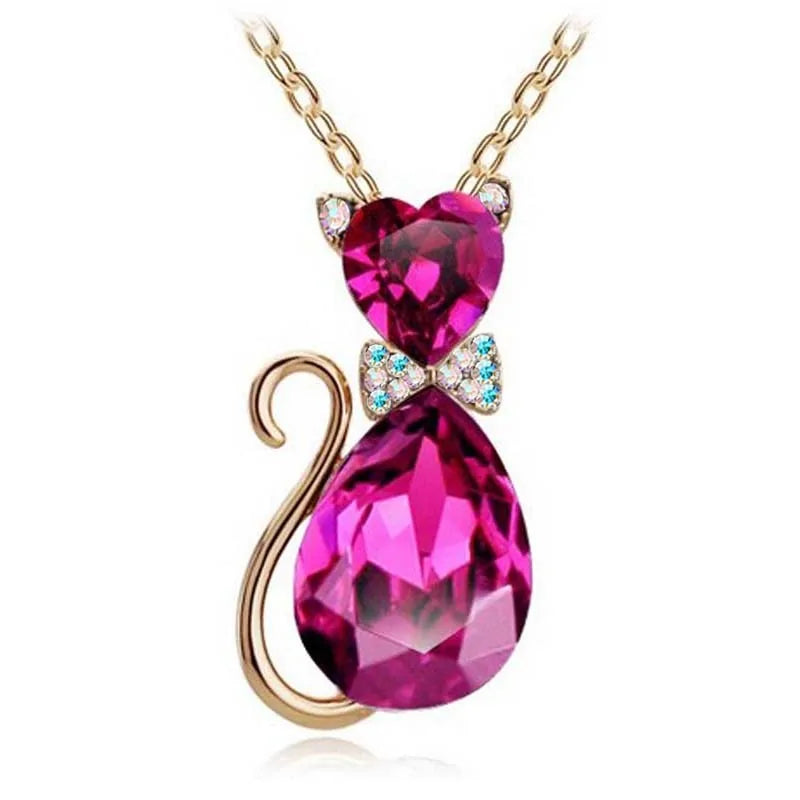 Heart Crystal Cat Pendant Necklace-What About Noah