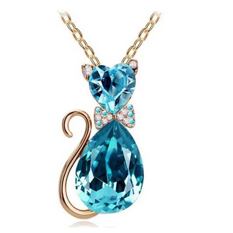 Heart Crystal Cat Pendant Necklace-What About Noah