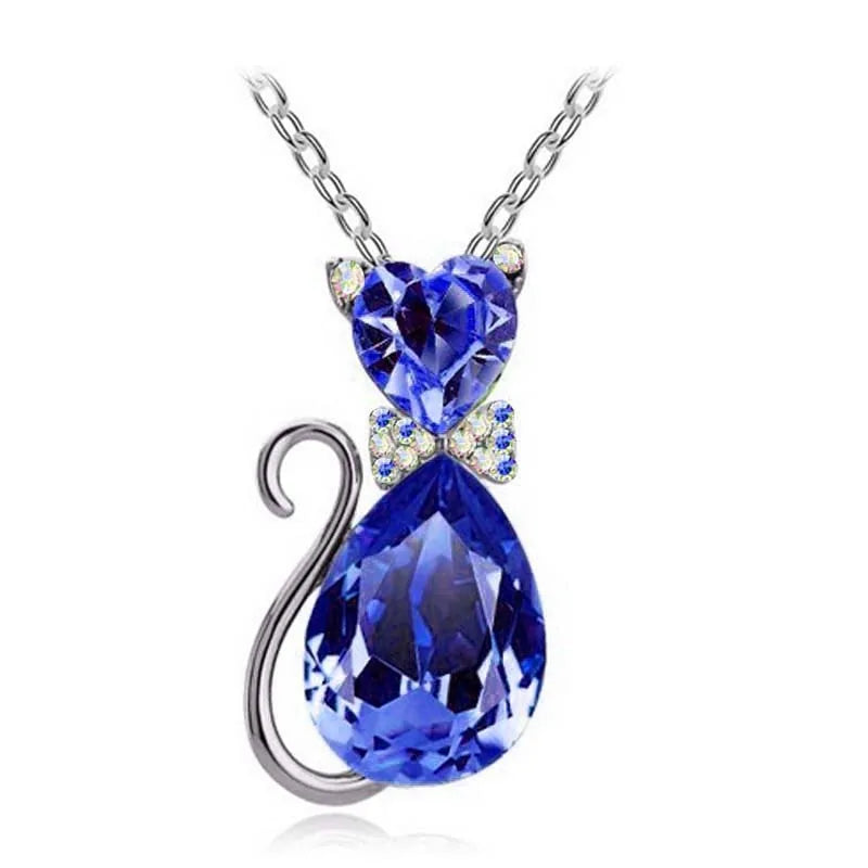 Heart Crystal Cat Pendant Necklace-What About Noah