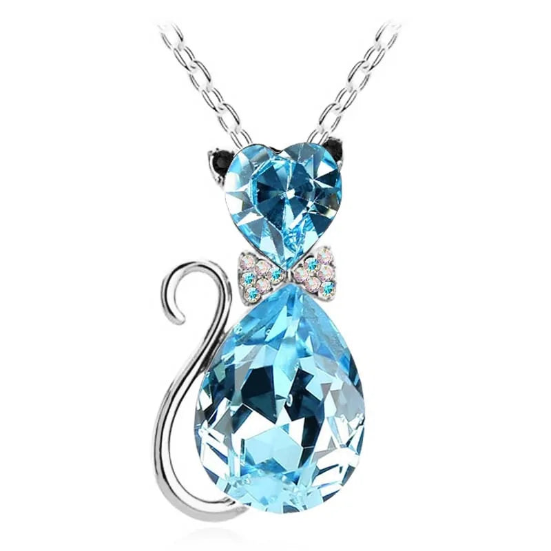 Heart Crystal Cat Pendant Necklace-What About Noah