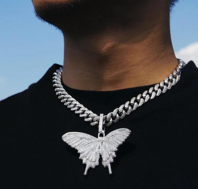 Iced Out Butterfly Pendant Necklace-What About Noah