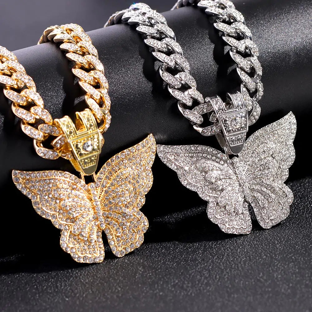 Iced Out Butterfly Pendant Necklace-What About Noah