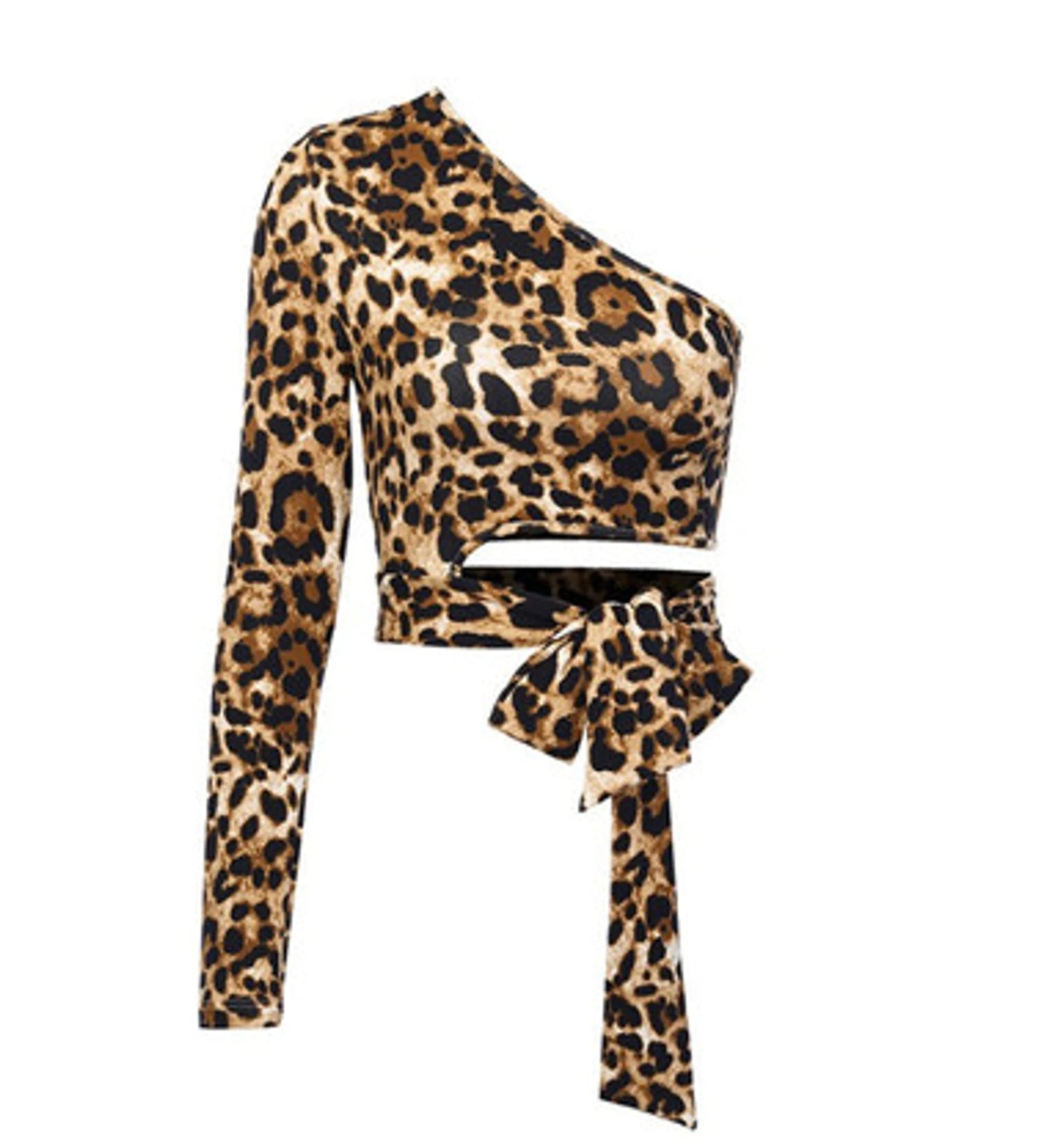 Leopard Cutout One-Shoulder Cropped Top-What About Noah