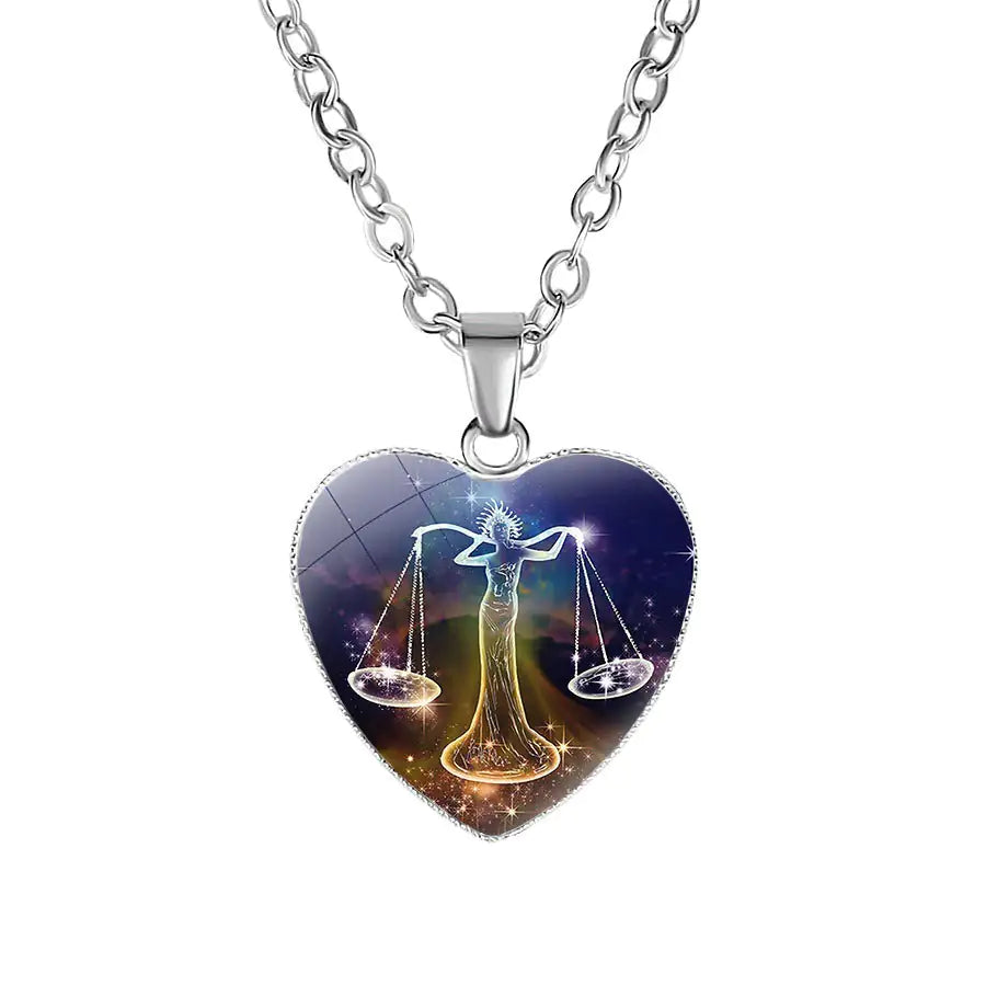 Libra Zodiac Heart Pendant Necklace