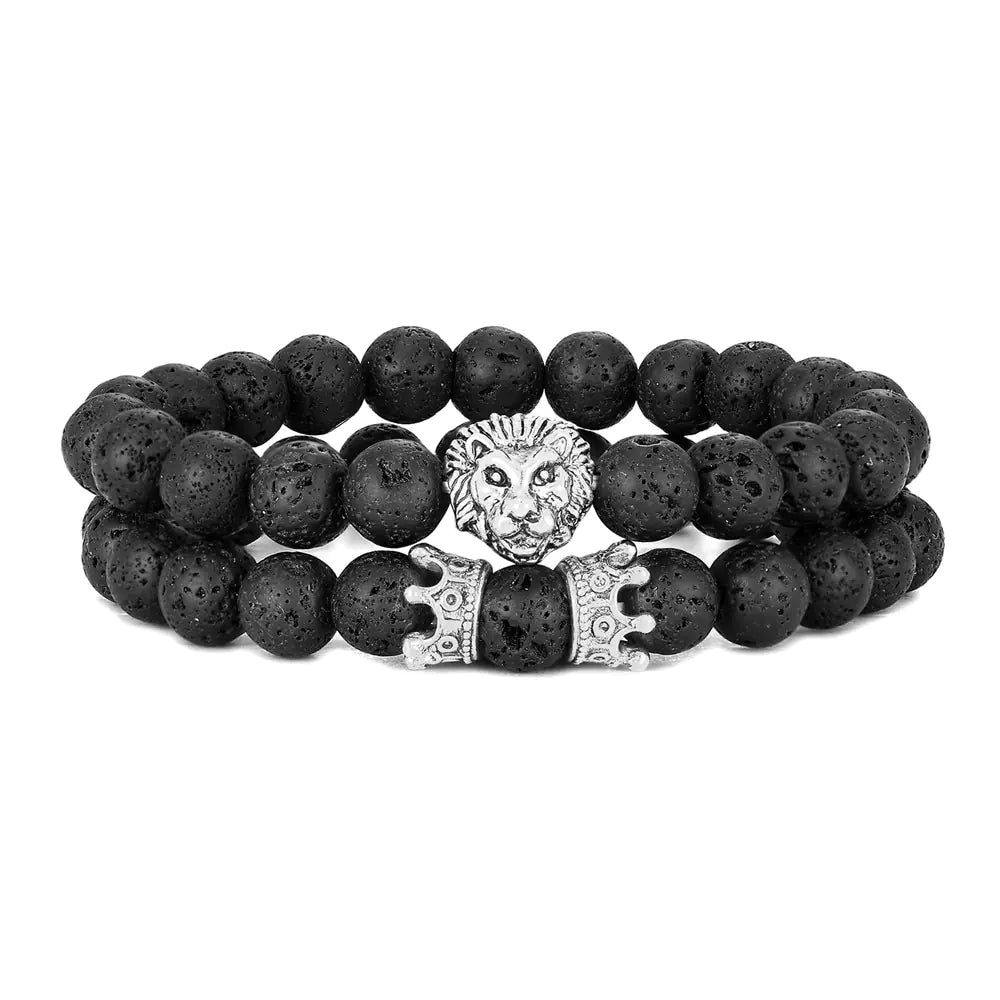 Lion Head and Crown Bracelet Set-What About Noah