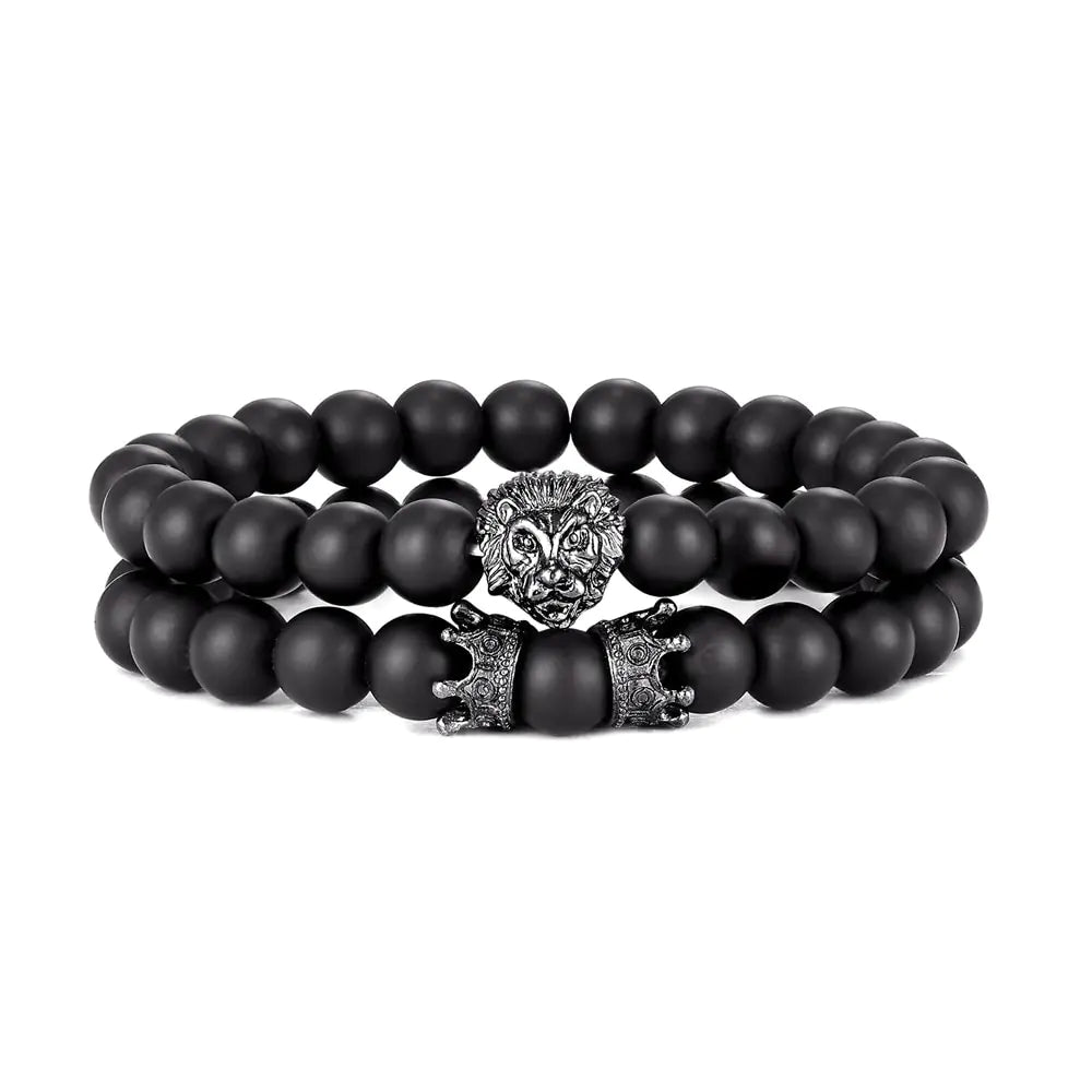 Lion Head and Crown Bracelet Set-What About Noah