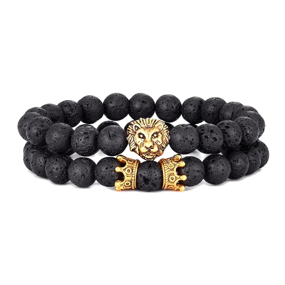 Lion Head and Crown Bracelet Set-What About Noah