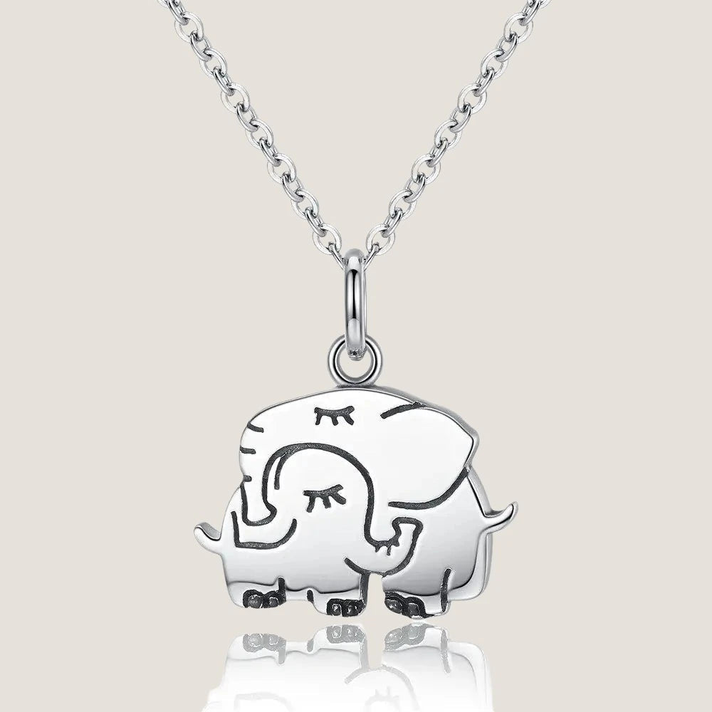 Mom & Child Sterling Silver Elephant Pendant With Necklace-What About Noah