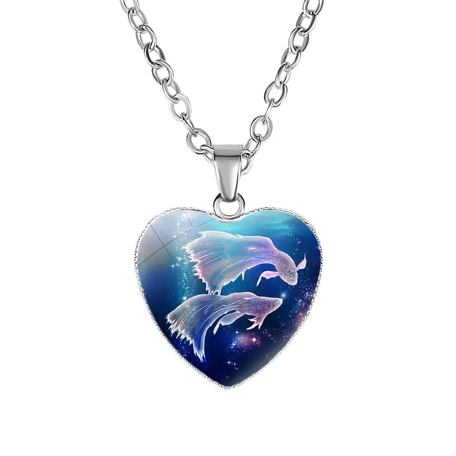 Pisces Zodiac Heart Pendant Necklace