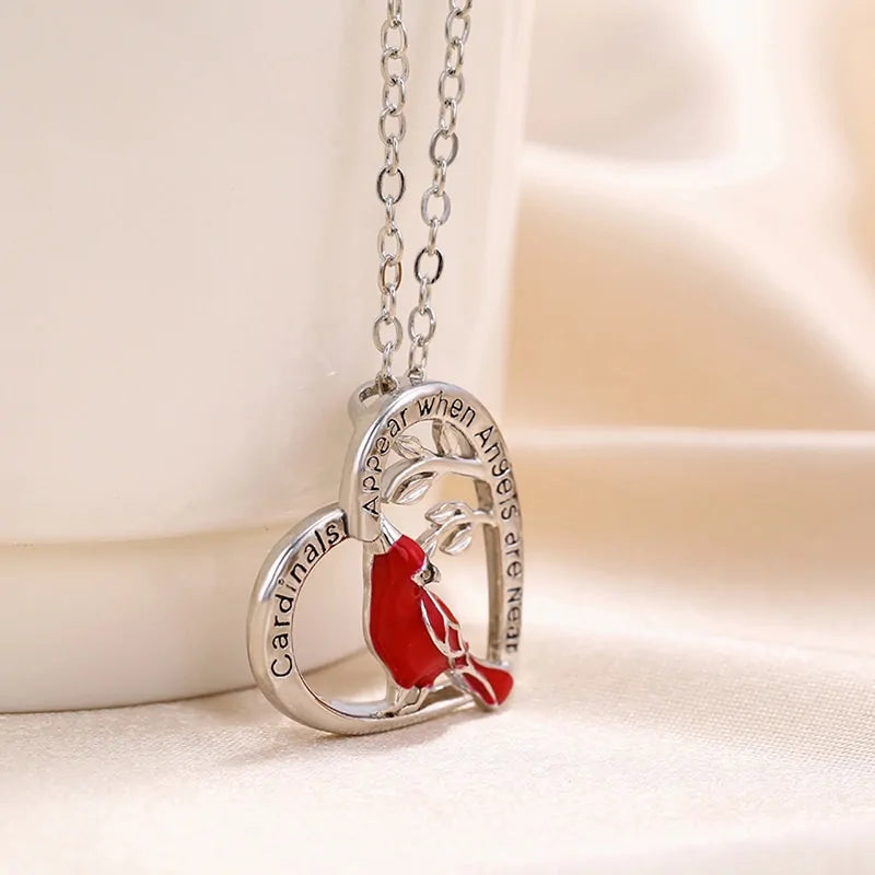 Red Cardinal Heart Pendant Necklace-What About Noah