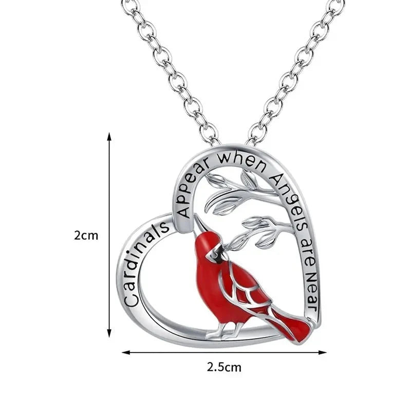 Red Cardinal Heart Pendant Necklace-What About Noah