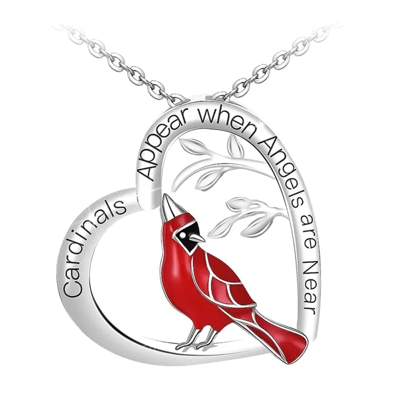 Red Cardinal Heart Pendant Necklace-What About Noah