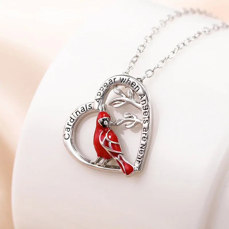 Red Cardinal Heart Pendant Necklace-What About Noah