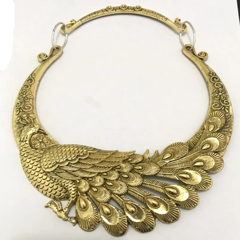 Retro Carved Peacock Chunky Collar Choker-What About Noah