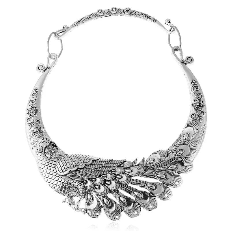 Retro Carved Peacock Chunky Collar Choker-What About Noah